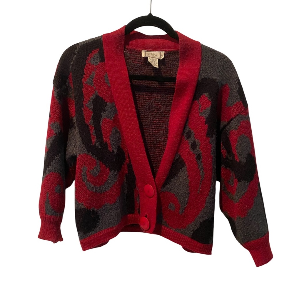 DD Sloan Vintage Red and Black Patterned Cardigan